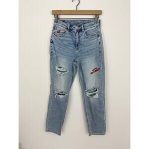American Eagle Tony the Tiger Embroidered Mom Straight Jeans Sz 2 Short